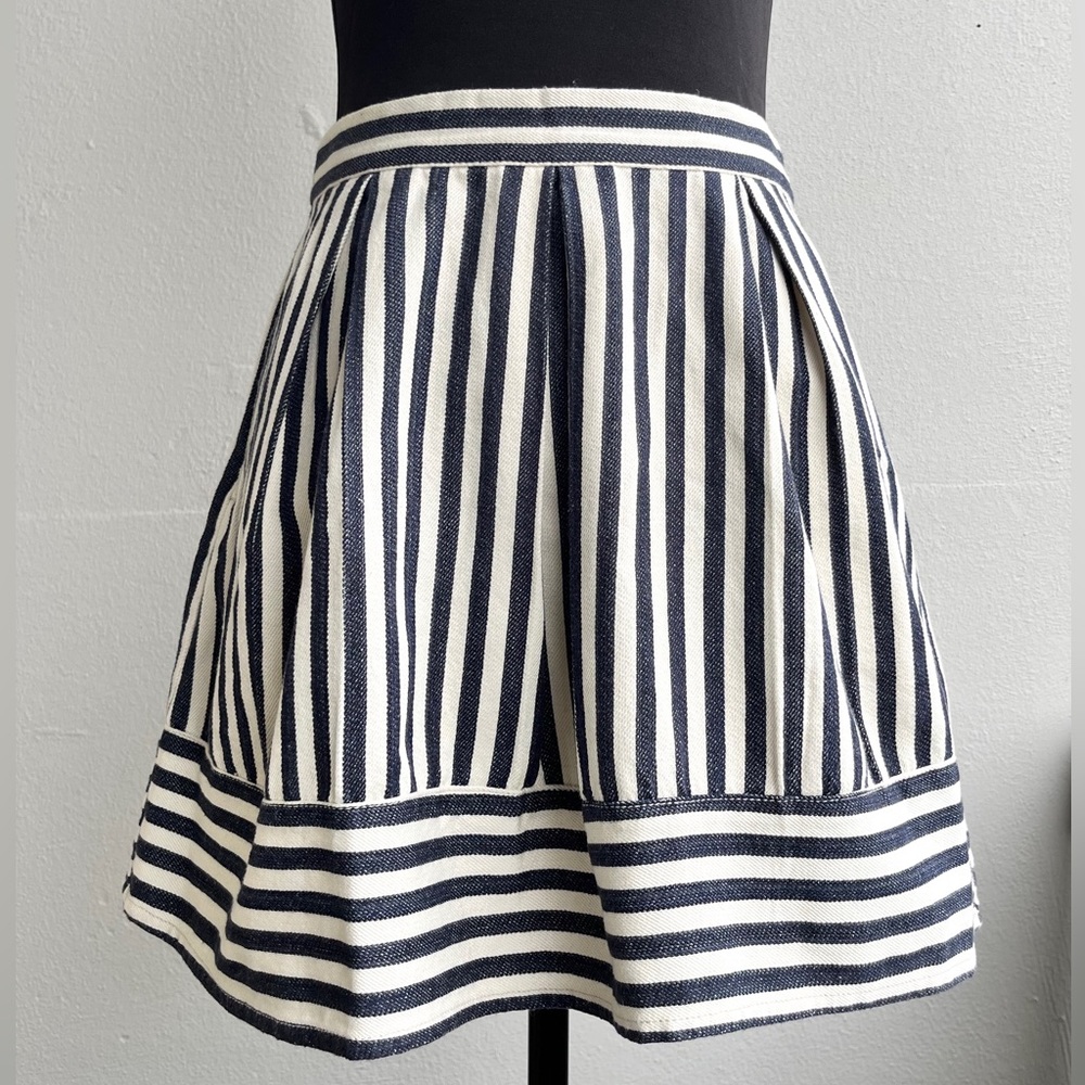 Forever 21 Life In Progress Navy and White Striped A-Line Skirt